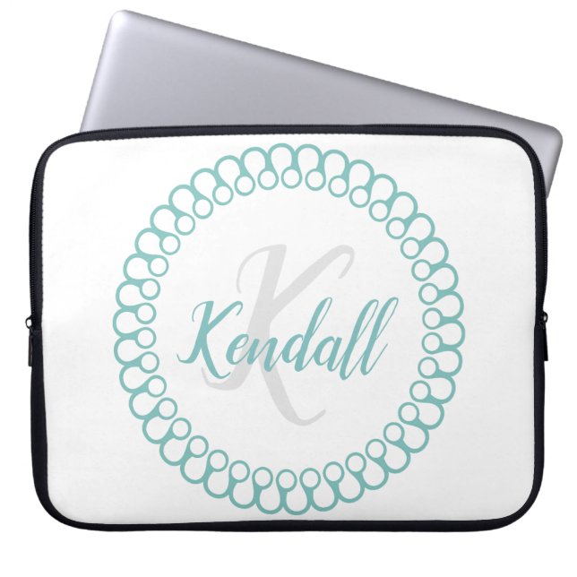 Teal Decorative Monogram Laptop Fodral (Framsidan)