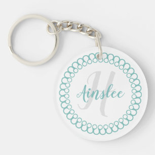 Teal dekorationskrets, monogram, akryl nyckelkedja