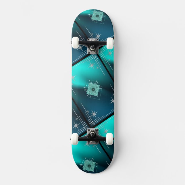 Teal & Diamanter  Mini Skateboard Bräda 18,5 Cm (Framsida)