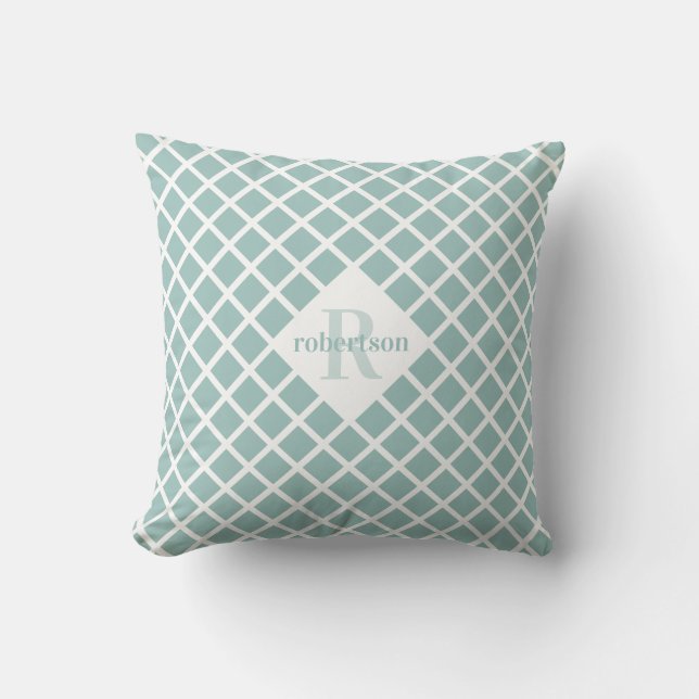 Teal Diamond Mönster Modern Monogram Kudde (Framsida)