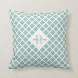 Teal Diamond Mönster Modern Monogram Kudde