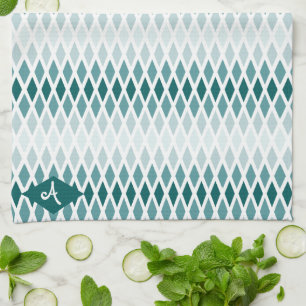 Teal Diamond Ombre Monogram Kökshandduk