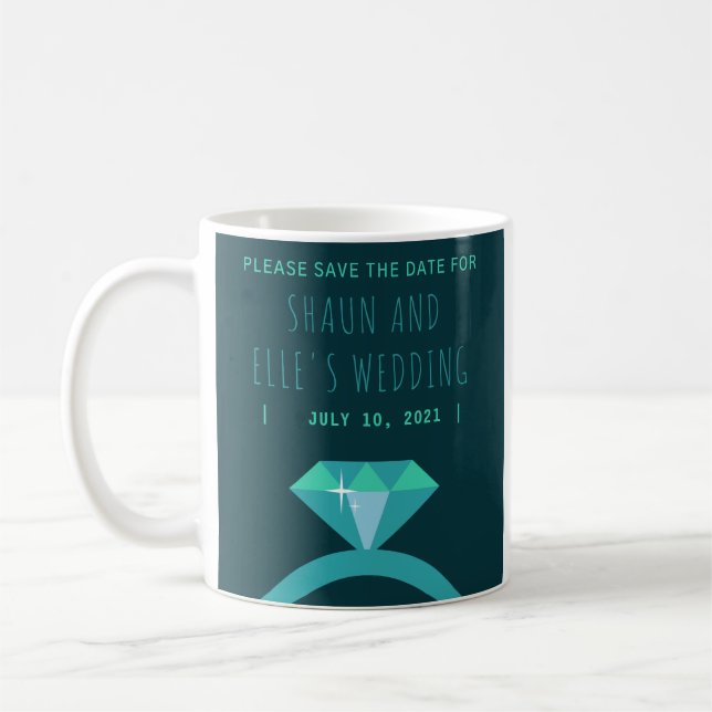 Teal Diamond Ring Sparar datum Kaffemugg (Vänster)