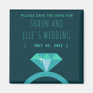 Teal Diamond Ring Sparar datum Magnet
