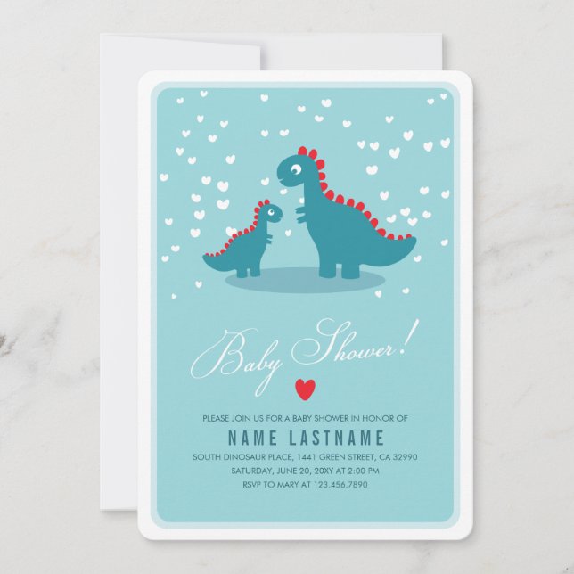 Teal Dinosaur Blue Baby Shower Inbjudan Rounds (Framsida)