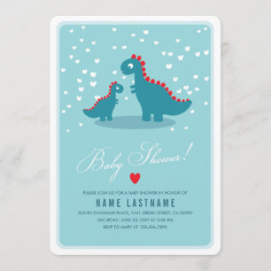Teal Dinosaur Blue Baby Shower Inbjudan Rounds