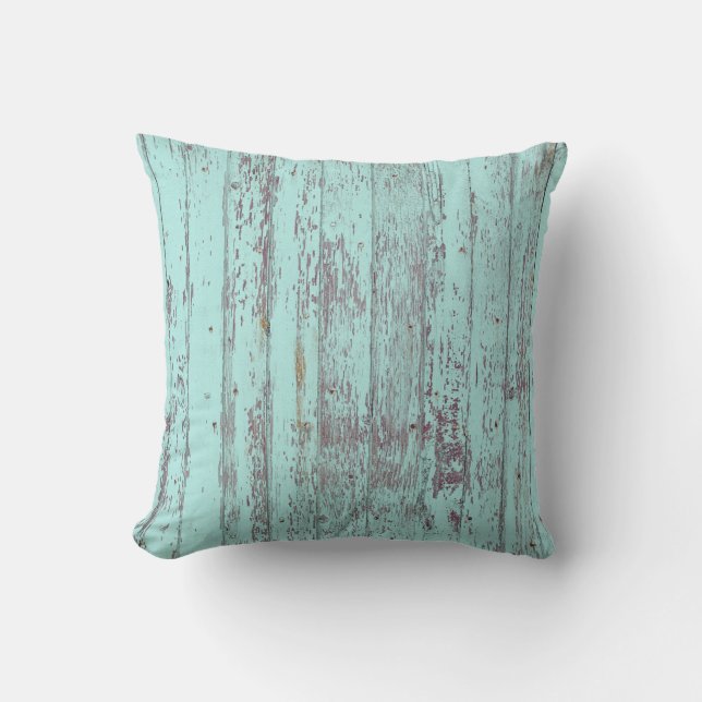 Teal Distress Rustic Wood Kudde (Framsida)