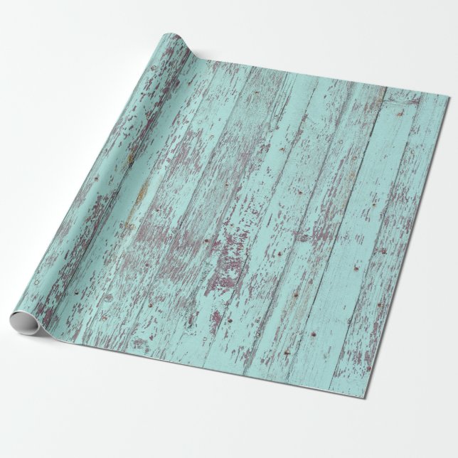 Teal Distress Rustic Wood Presentpapper (Utrullad)
