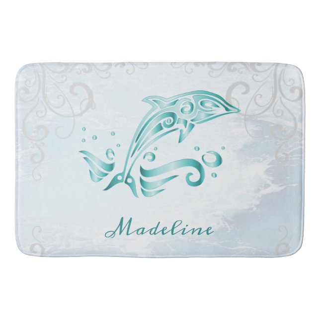 Teal Dolphin Personlig Bath Mat Badrumsmatta (Framsidan)