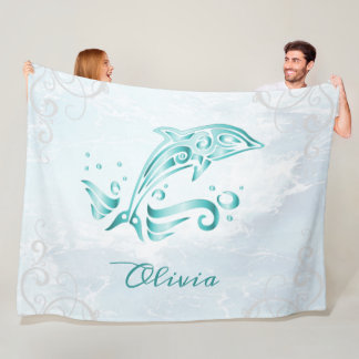 Teal Dolphin Personlig Fleece Blanket