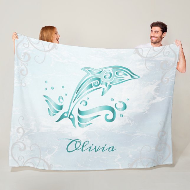 Teal Dolphin Personlig Fleece Blanket (På plats)