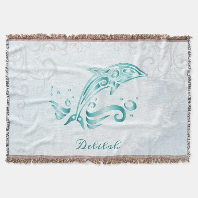 Teal Dolphin Personlig Throw Blanket Filt (Framsidan)