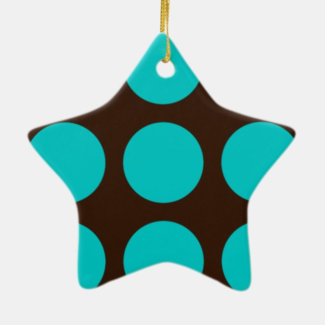 Teal Dots on Chocolate Brown Julgransprydnad Keramik (Baksidan)