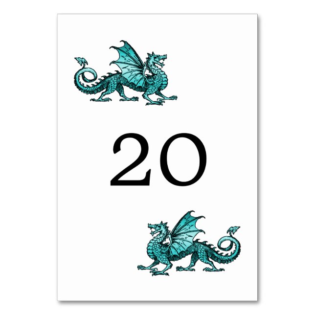 Teal Dragon Bröllop Bord Card Bordsnummer (Framsidan)