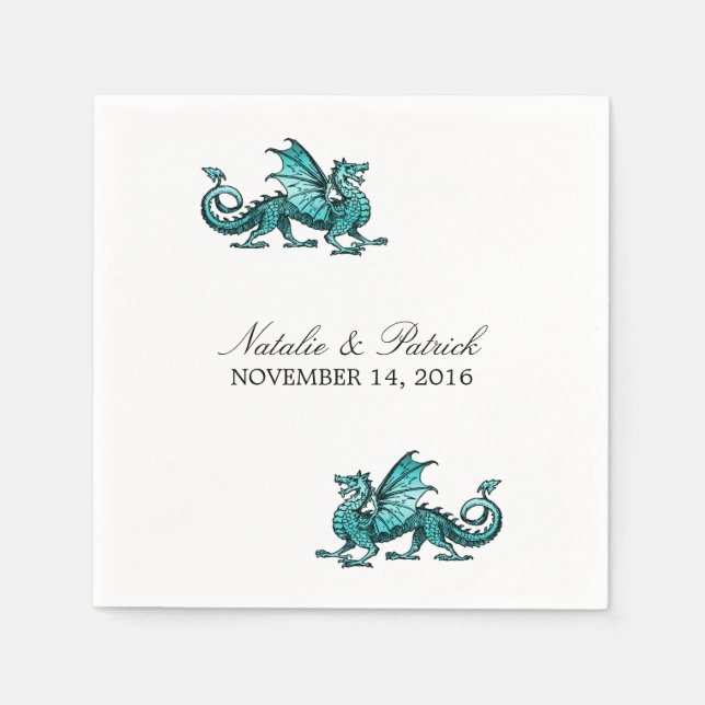Teal Dragon Bröllop Pappra Napkins Pappersservett (Framsidan)