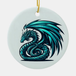 Teal Dragon Julgransprydnad Keramik