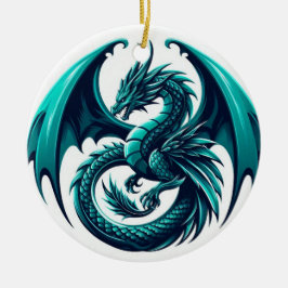 Teal Dragon Julgransprydnad Keramik