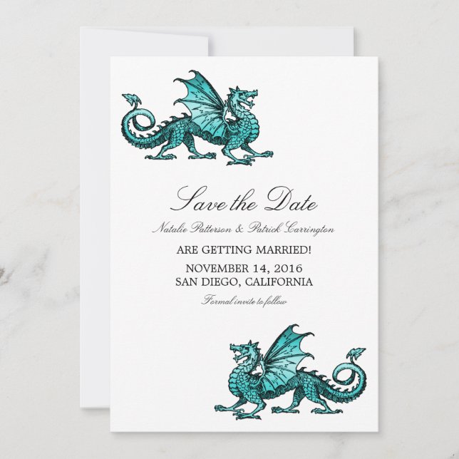 Teal Dragon Save Date Inbjudan (Framsida)