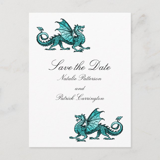 Teal Dragon Save Date Postcard Meddelande Vykort (Framsida)