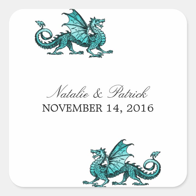 Teal Dragon Wedding Stickers Fyrkantigt Klistermärke (Framsida)