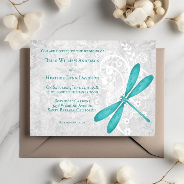 Teal Dragonfly bröllopsinbjudan Inbjudningar (Teal Dragonfly Wedding Invitation)