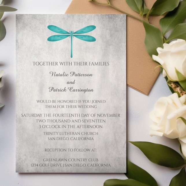 Teal Dragonfly bröllopsinbjudan Inbjudningar (Teal Dragonfly Wedding Invitation)
