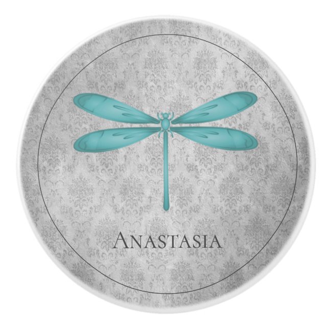 Teal Dragonfly Damask Knopp (Framsidan)