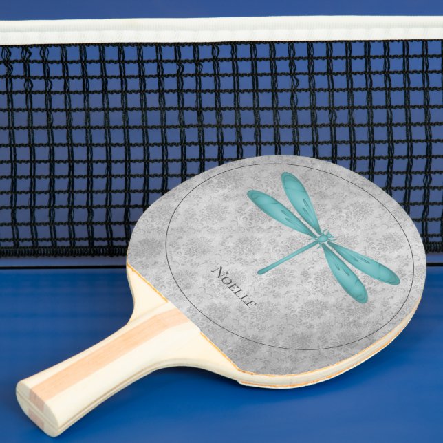 Teal Dragonfly Damask Pingisracket (Insitu)