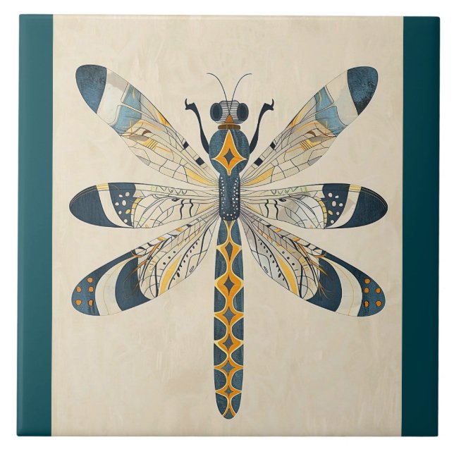 TEAL DRAGONFLY DECORATIVE TILE KAKELPLATTA (Framsidan)