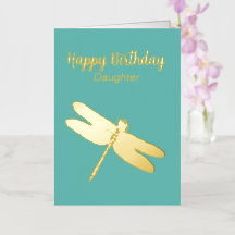 Teal Dragonfly Folket Foil Birthday Card