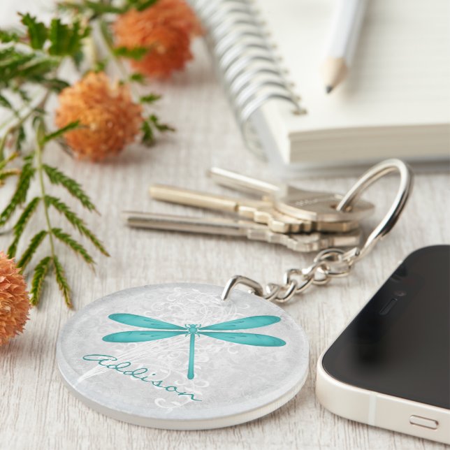 Teal Dragonfly Personlig Acrylic Keychain (Högra Framsidan)