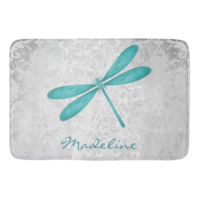Teal Dragonfly Personlig Bath Mat Badrumsmatta (Framsidan)