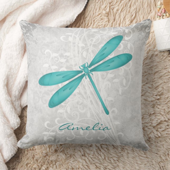 Teal Dragonfly Personlig Dekorativ kudde (Filt)