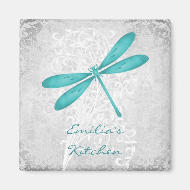 Teal Dragonfly Personlig Magnet (Framsidan)