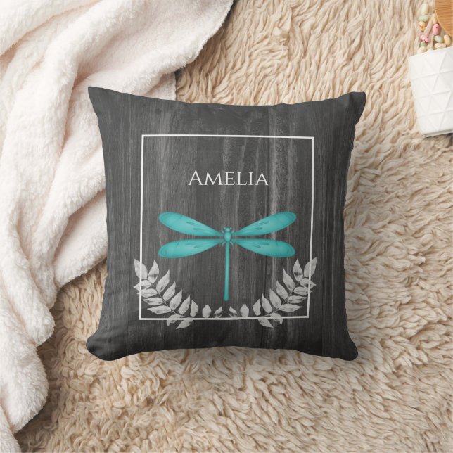 Teal Dragonfly Rustic Dekorativ kudde (Filt)
