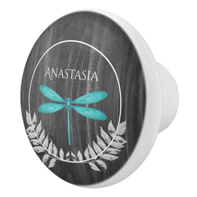 Teal Dragonfly Rustic Personlig Ceramic Knob Knopp (Höger)