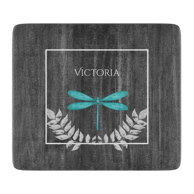 Teal Dragonfly Rustic Personlig Clearboard (Framsidan)