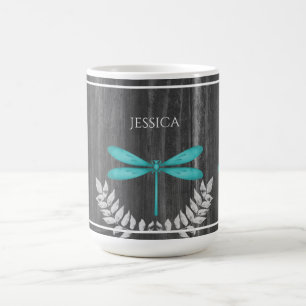 Teal Dragonfly Rustic Personlig Coffee Mugg