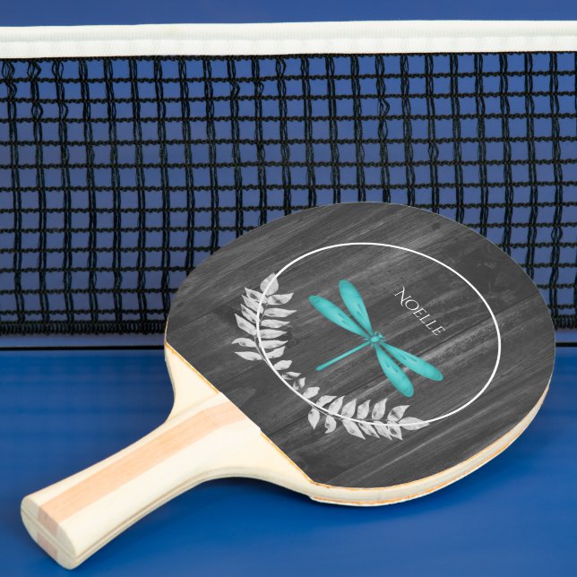 Teal Dragonfly Rustic Ping Pong Paddle Pingisracket (Insitu)