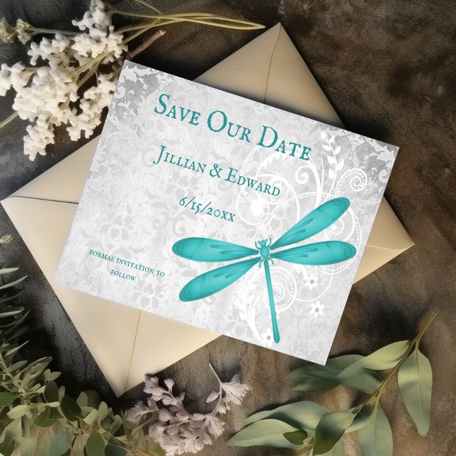 Teal Dragonfly Spara datum Meddelande (Teal Dragonfly Save the Date)