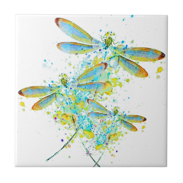 Teal Dragonfly splatter  Kakelplatta (Framsidan)