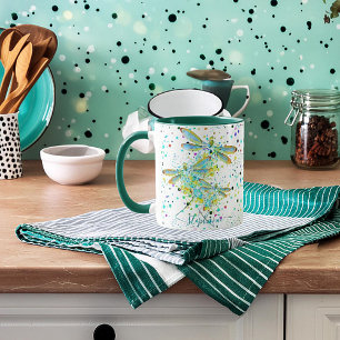 Teal Dragonfly splatter personlig Kaffe Mugg