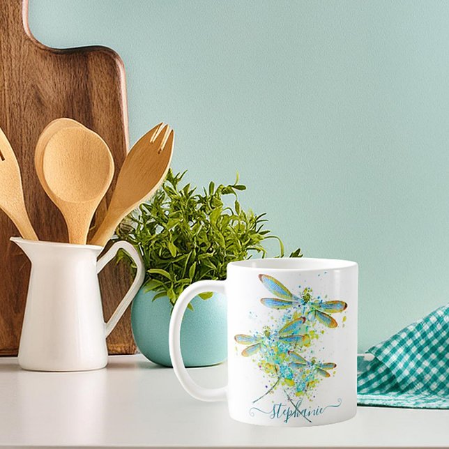 Teal Dragonfly splatter personlig Kaffemugg (Skapare uppladdad)