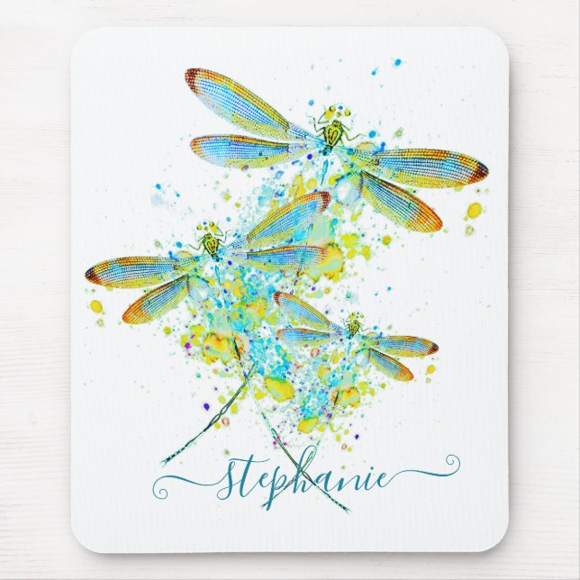 Teal Dragonfly splatter personlig Musmatta (Framsidan)
