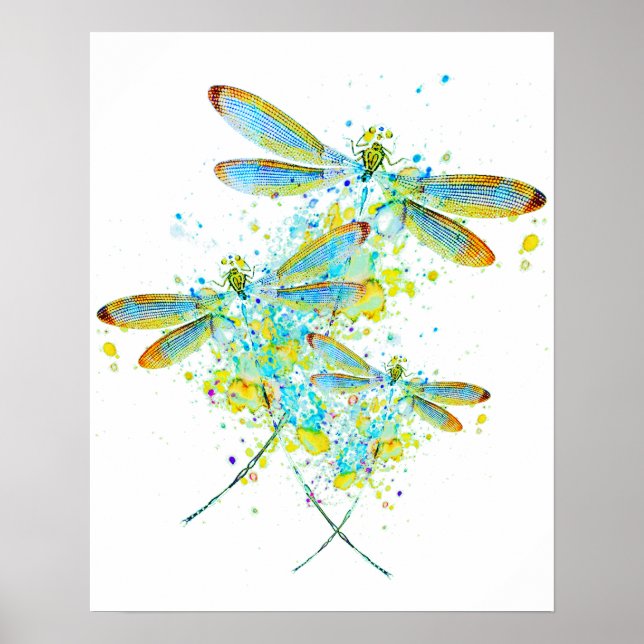Teal Dragonfly splatter Poster (Framsidan)