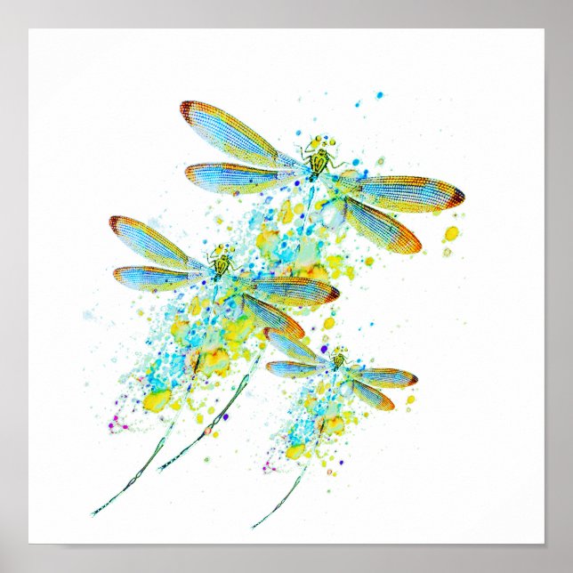 Teal Dragonfly splatter Poster (Framsidan)