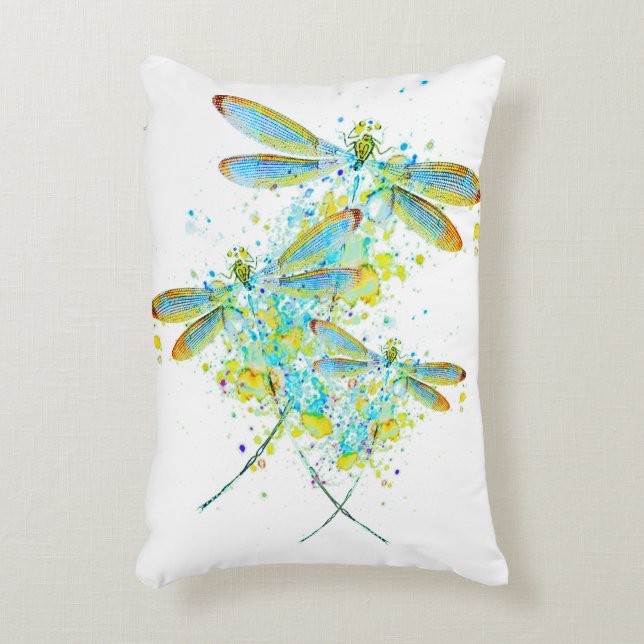 Teal Dragonfly splatter Prydnadskudde (Framsidan(Vertikal))