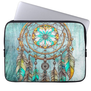 Teal Dreamcatcher Mystical Boho Feathers och Pärlo Laptop Fodral