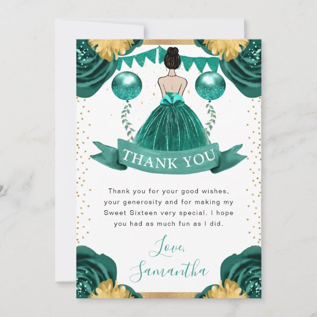 Teal Dress Brunette HairPrincess Sweet 16 Tack Kort (Framsida)