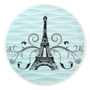 Teal Eiffel Torn Flourish Ceramic pull Knopp